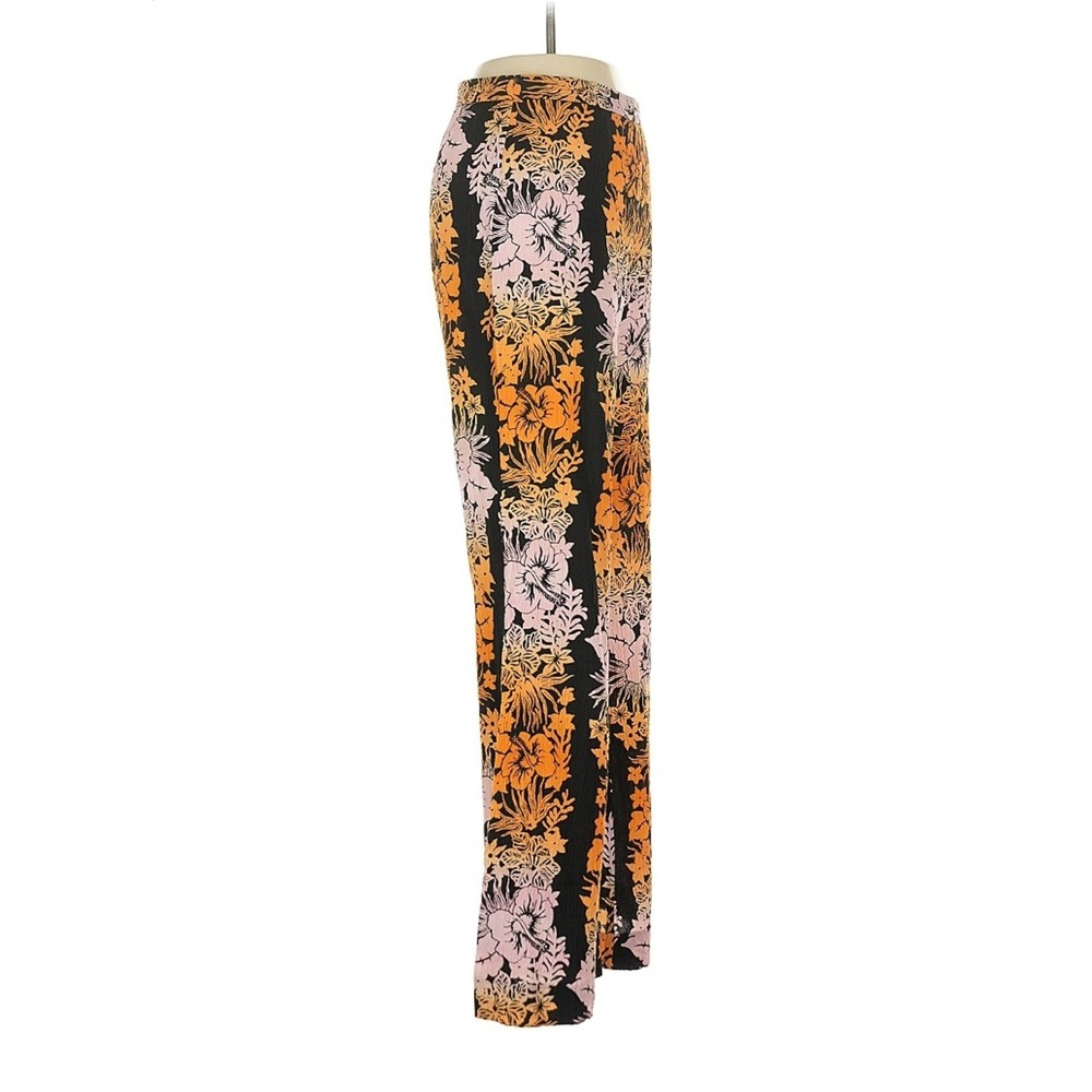 Sandro Paris Floral Wide Leg Pants Black Orange High Rise 36/4 Flared Palazzo‎ - Picture 5 of 12